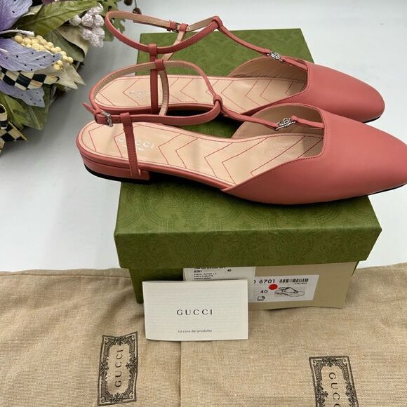 Women’s Gucci T strap, GG, pink, leather ballet flat size 40 made in Italy - Picture 3 of 7